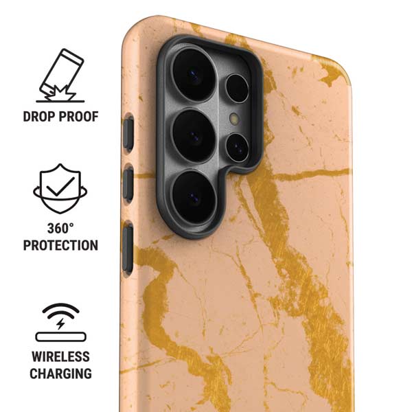 Pink Gold and Black Marble Galaxy S26 Ultra Impact Case