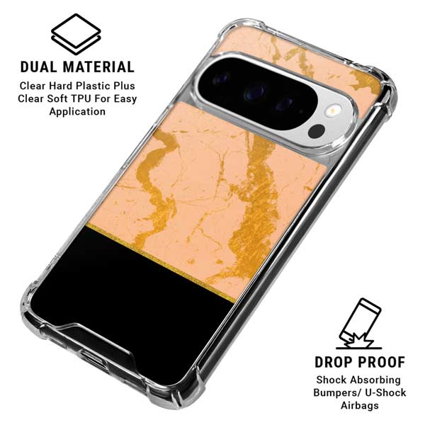 Pink Gold and Black Marble Google Pixel 10 Pro Clear Case