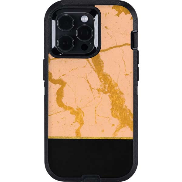 Pink Gold and Black Marble Otterbox Defender iPhone Skin