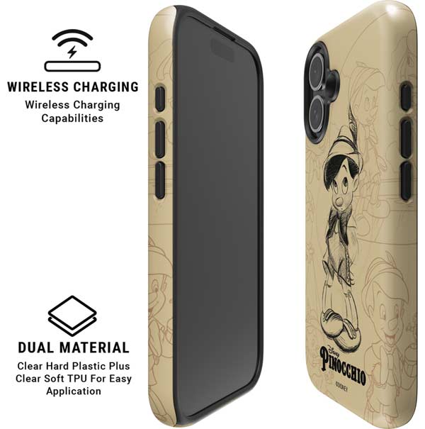 Disney Pinocchio Sketches Portrait iPhone 16 Plus Magsafe Impact Case