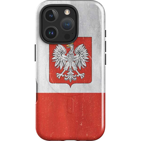 Poland Flag Distressed iPhone 16 Pro Magsafe Impact Case