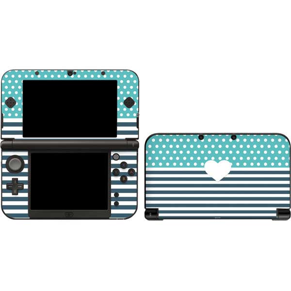 Polka Dots and Stripes Heart in Blue Nintendo Skins