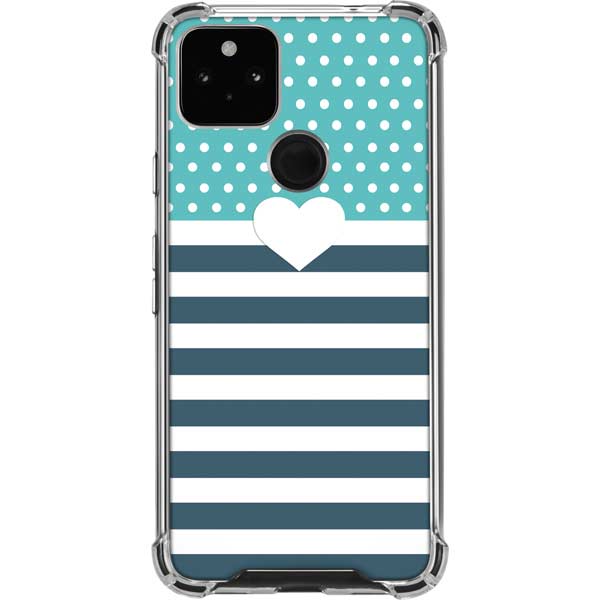 Polka Dots and Stripes Heart in Blue Pixel Cases