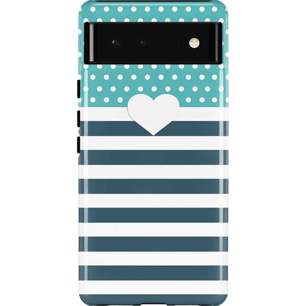 Polka Dots and Stripes Heart in Blue Pixel Cases