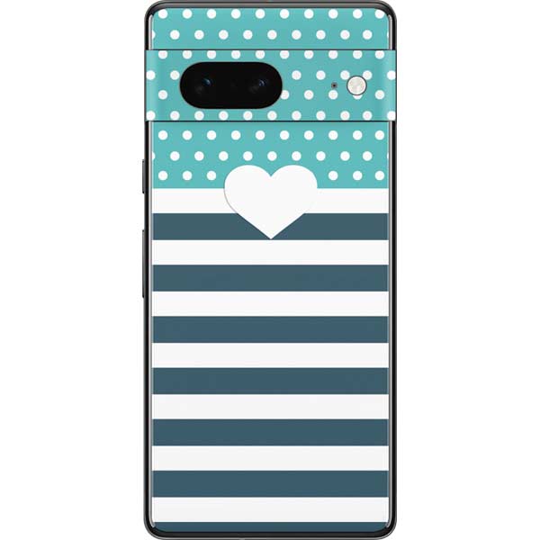 Polka Dots and Stripes Heart in Blue Pixel Skins