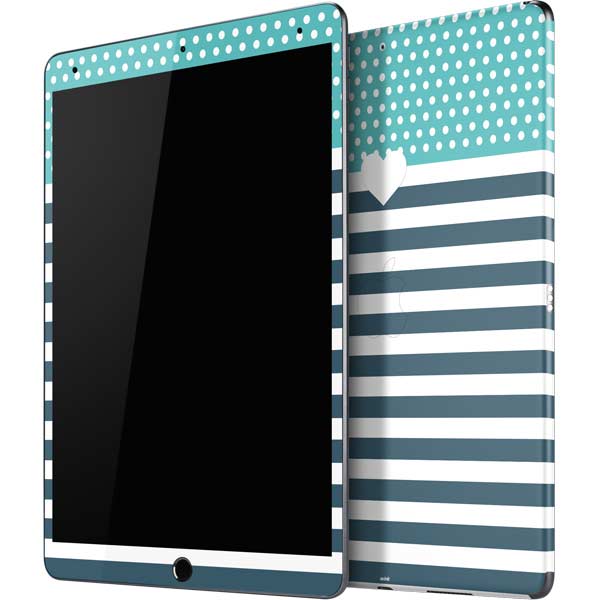 Polka Dots and Stripes Heart in Blue iPad Skins