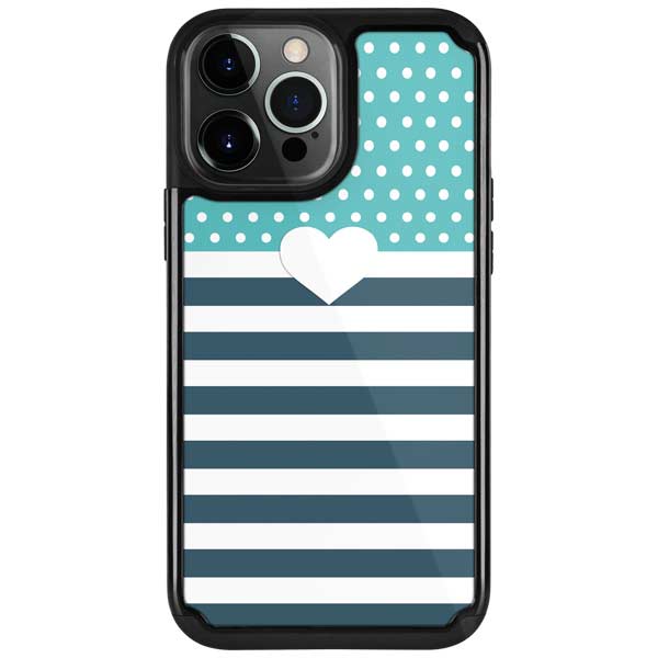 Polka Dots and Stripes Heart in Blue iPhone Cases
