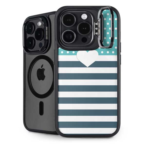 Polka Dots and Stripes Heart in Blue iPhone Cases