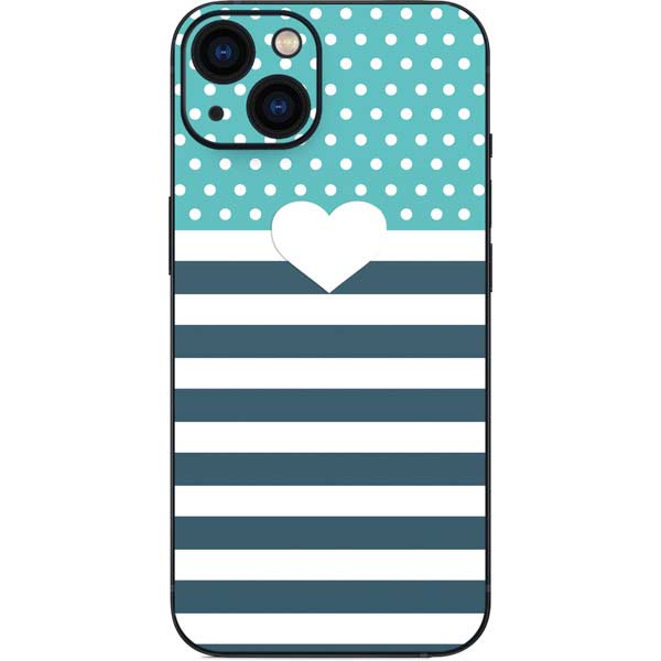 Polka Dots and Stripes Heart in Blue iPhone Skins