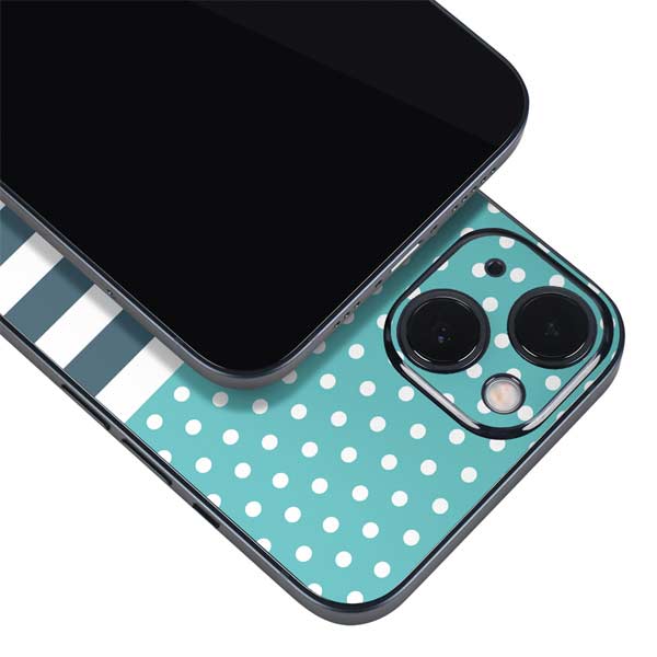 Polka Dots and Stripes Heart in Blue iPhone Skins