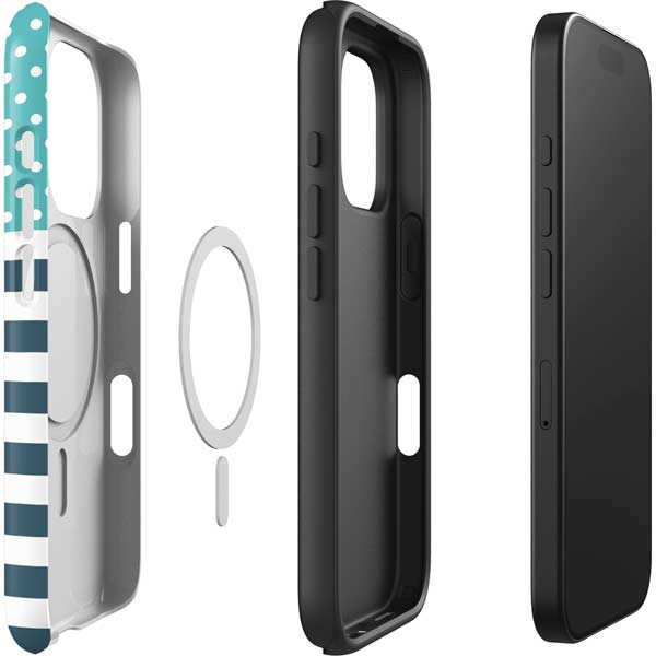 Polka Dots and Stripes Heart in Blue iPhone 16 Pro Magsafe Impact Case