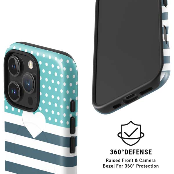Polka Dots and Stripes Heart in Blue iPhone 16 Pro Magsafe Impact Case