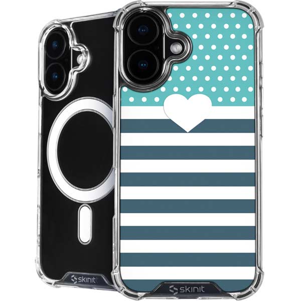 Polka Dots and Stripes Heart in Blue iPhone 17 MagSafe Case