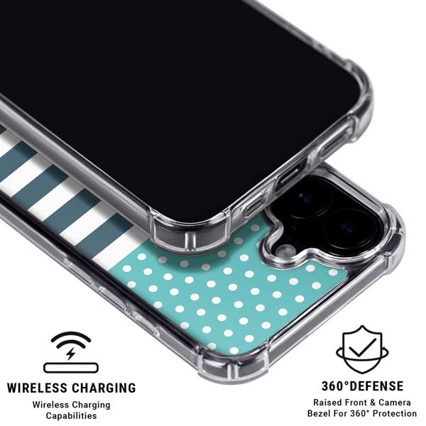 Polka Dots and Stripes Heart in Blue iPhone 17 MagSafe Case
