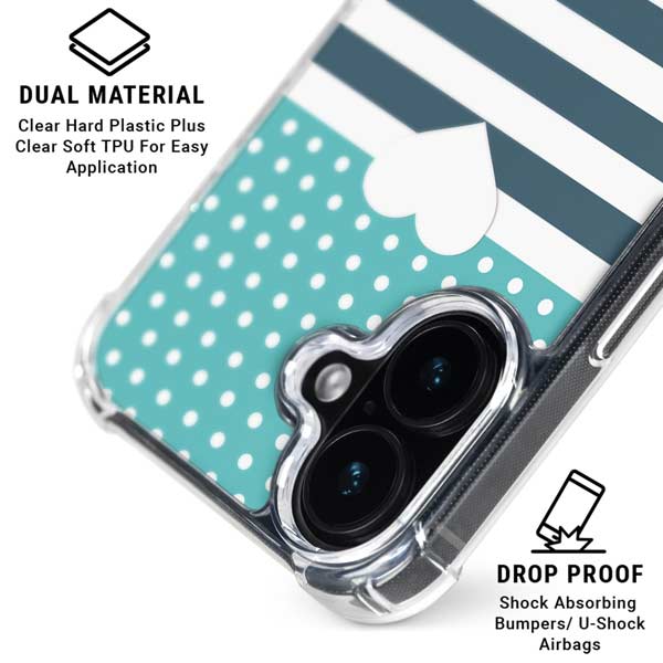 Polka Dots and Stripes Heart in Blue iPhone 17 MagSafe Case
