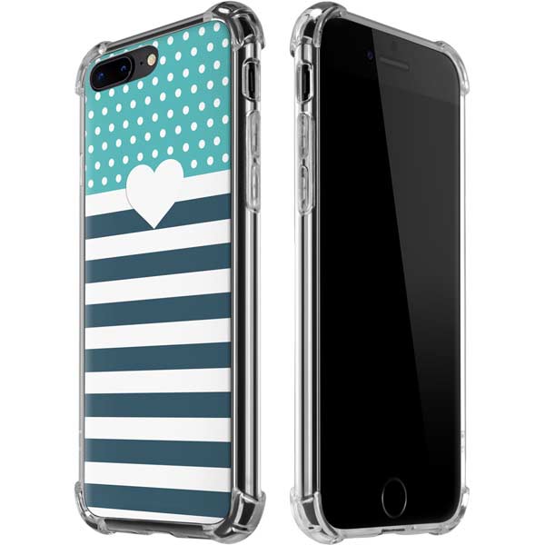 Polka Dots and Stripes Heart in Blue iPhone Cases