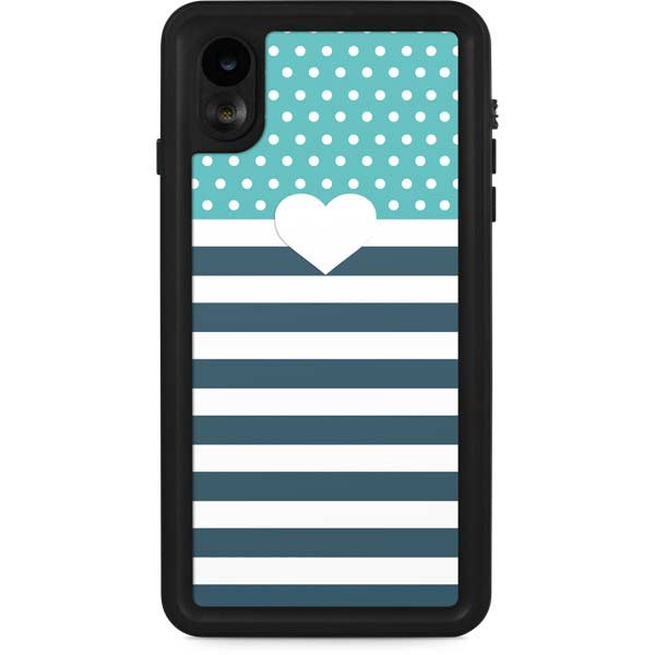 Polka Dots and Stripes Heart in Blue iPhone Cases