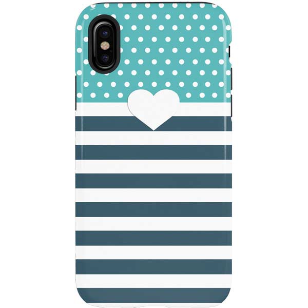 Polka Dots and Stripes Heart in Blue iPhone Cases