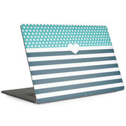 Polka Dots and Stripes Heart in Blue MacBook Skins