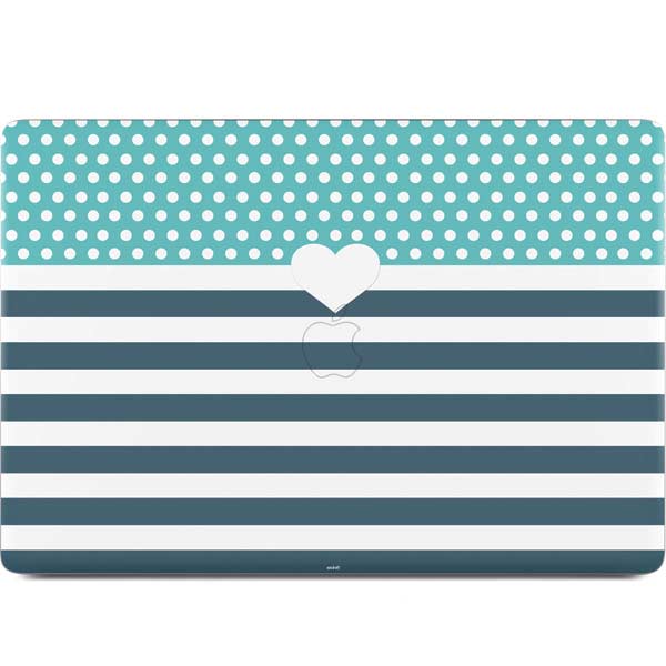 Polka Dots and Stripes Heart in Blue MacBook Skins
