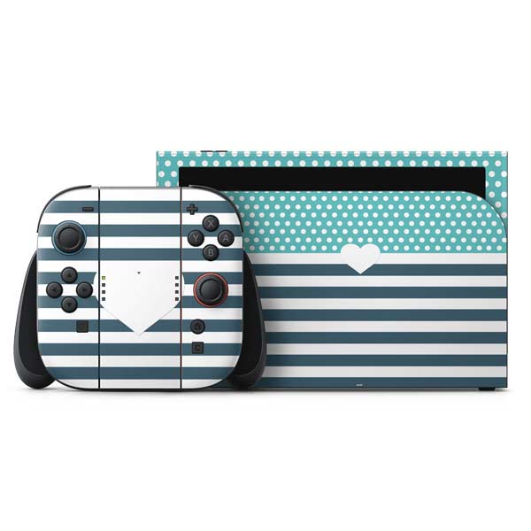 Polka Dots and Stripes Heart in Blue Nintendo Skins