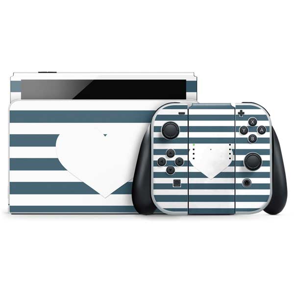 Polka Dots and Stripes Heart in Blue Nintendo Skins