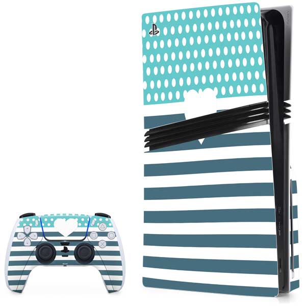 Polka Dots and Stripes Heart in Blue PlayStation PS5 Skins
