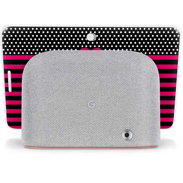 Polka Dots and Stripes Heart in Pink Google Home Hub Skin