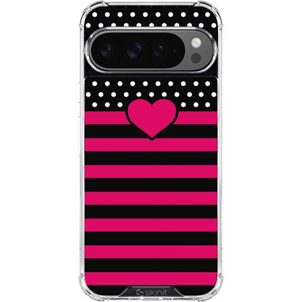 Polka Dots and Stripes Heart in Pink Google Pixel 10 Pro Clear Case