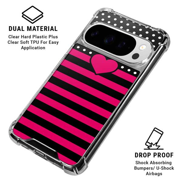 Polka Dots and Stripes Heart in Pink Google Pixel 10 Pro Clear Case