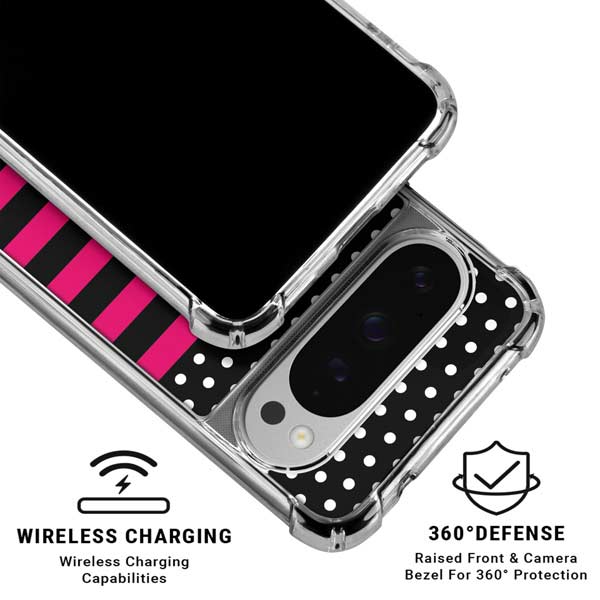 Polka Dots and Stripes Heart in Pink Google Pixel 10 Pro Clear Case