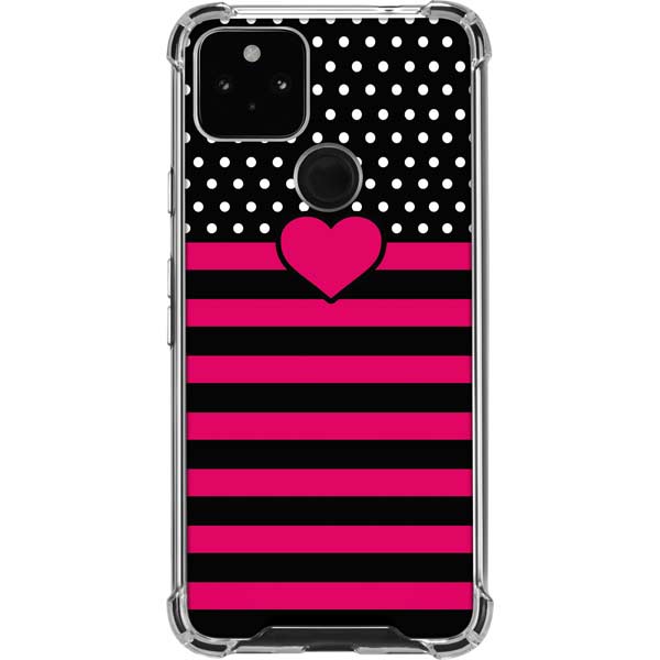 Polka Dots and Stripes Heart in Pink Pixel Cases