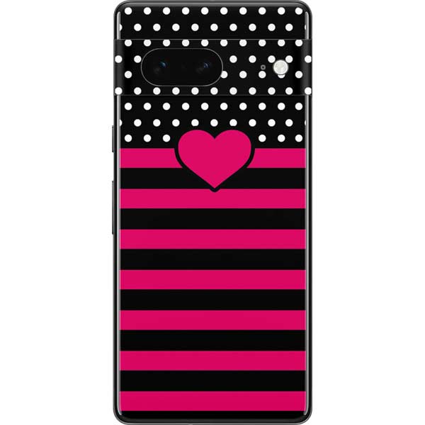 Polka Dots and Stripes Heart in Pink Pixel Skins