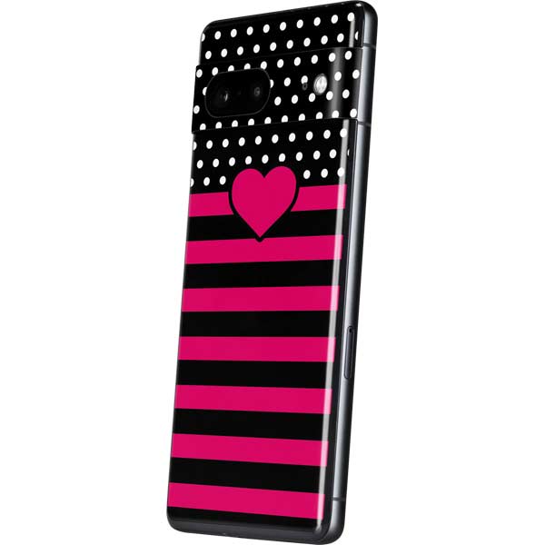 Polka Dots and Stripes Heart in Pink Pixel Skins