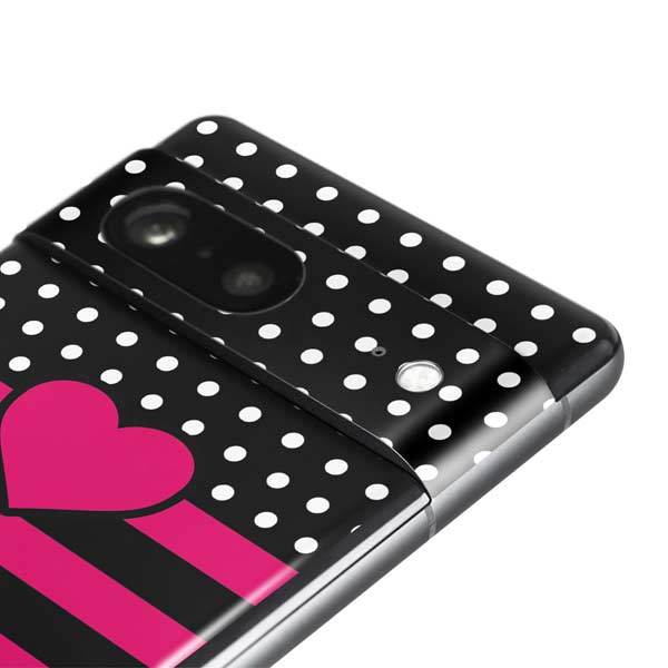 Polka Dots and Stripes Heart in Pink Pixel Skins