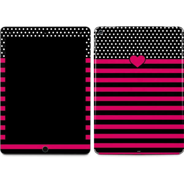 Polka Dots and Stripes Heart in Pink iPad Skins