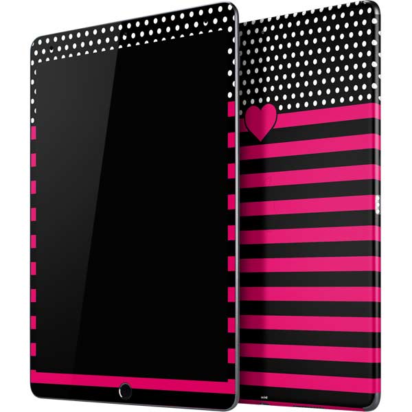 Polka Dots and Stripes Heart in Pink iPad Skins