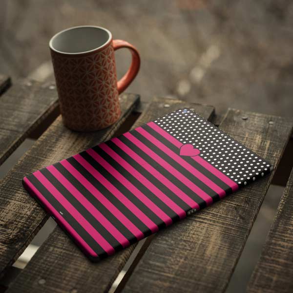 Polka Dots and Stripes Heart in Pink iPad Skins