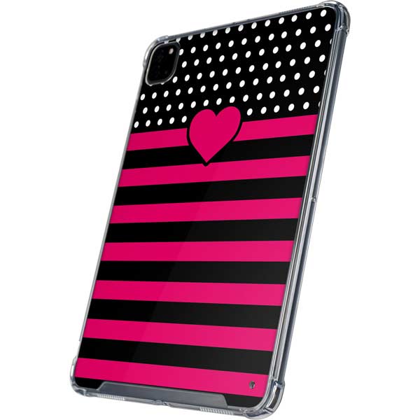 Polka Dots and Stripes Heart in Pink iPad Cases