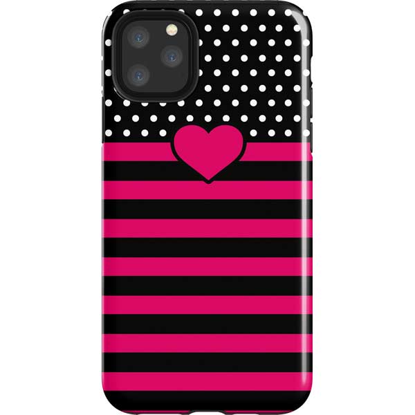Polka Dots and Stripes Heart in Pink iPhone Cases