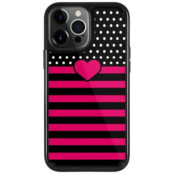 Polka Dots and Stripes Heart in Pink iPhone Cases