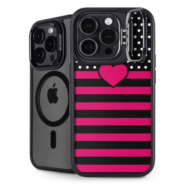Polka Dots and Stripes Heart in Pink iPhone Cases