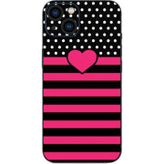 Polka Dots and Stripes Heart in Pink iPhone Skins