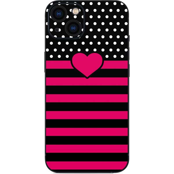Polka Dots and Stripes Heart in Pink iPhone Skins