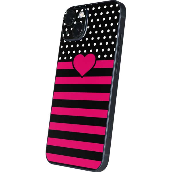 Polka Dots and Stripes Heart in Pink iPhone Skins