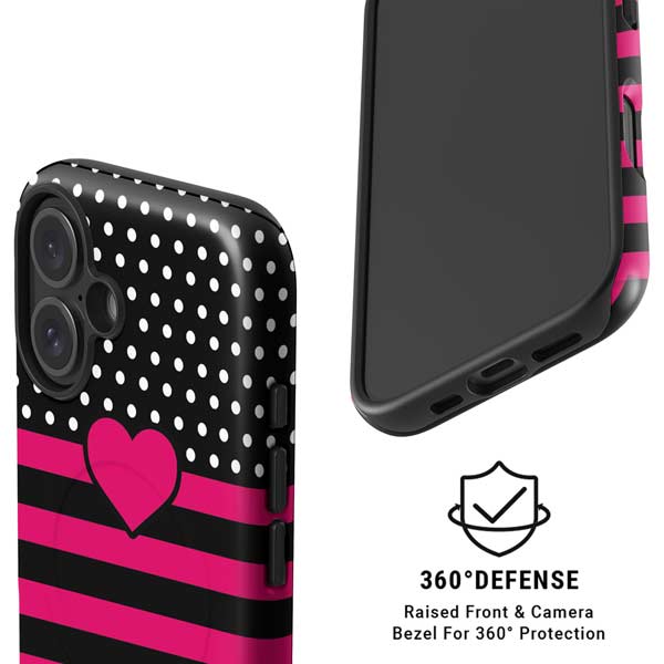 Polka Dots and Stripes Heart in Pink iPhone 16 Magsafe Impact Case