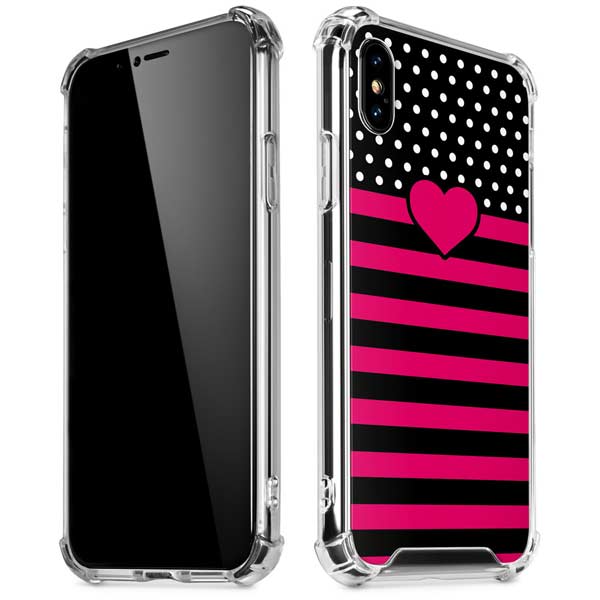 Polka Dots and Stripes Heart in Pink iPhone X/XS Clear Case