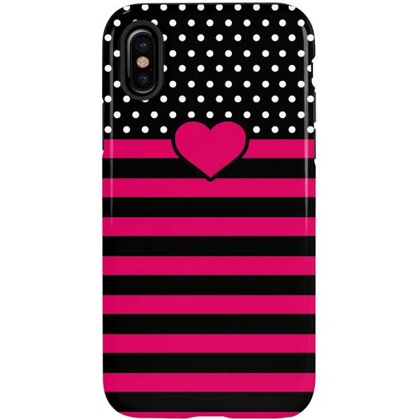 Polka Dots and Stripes Heart in Pink iPhone Cases