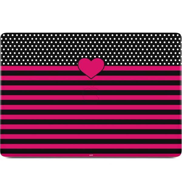 Polka Dots and Stripes Heart in Pink MacBook Skins