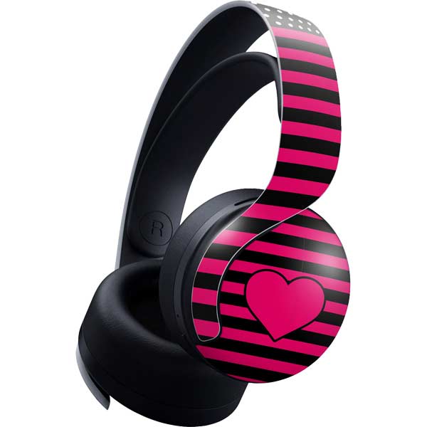 Polka Dots and Stripes Heart in Pink PlayStation PS5 Skins